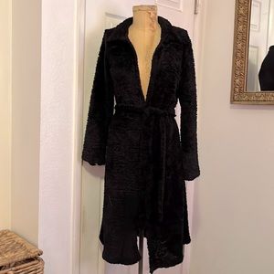 Vintage 90s Fuzzy Velvet Sweater Belted Midi Coat size Small